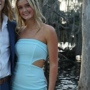 Strapless Light Blue Cutout Dress